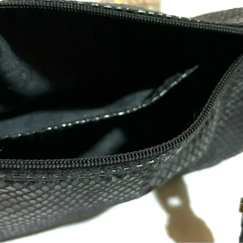 Michael kors black faux snakeskin metallic cosmetic bag